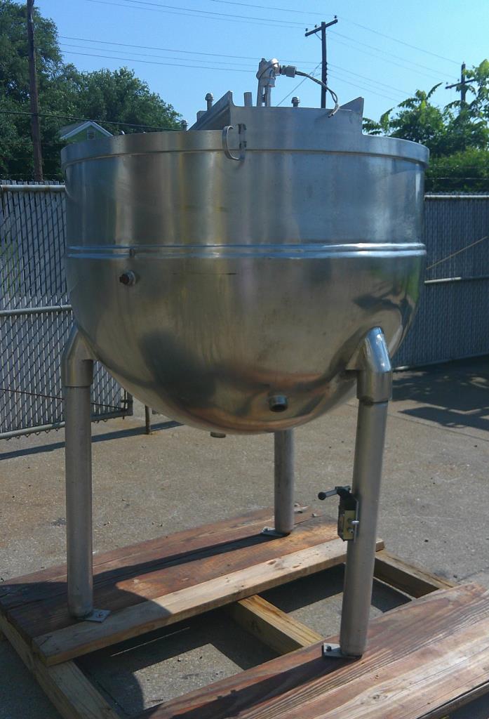 Kettle 200 gallon Groen hemispherical bottom kettle, 90 psi psi jacket rating, Stainless Steel