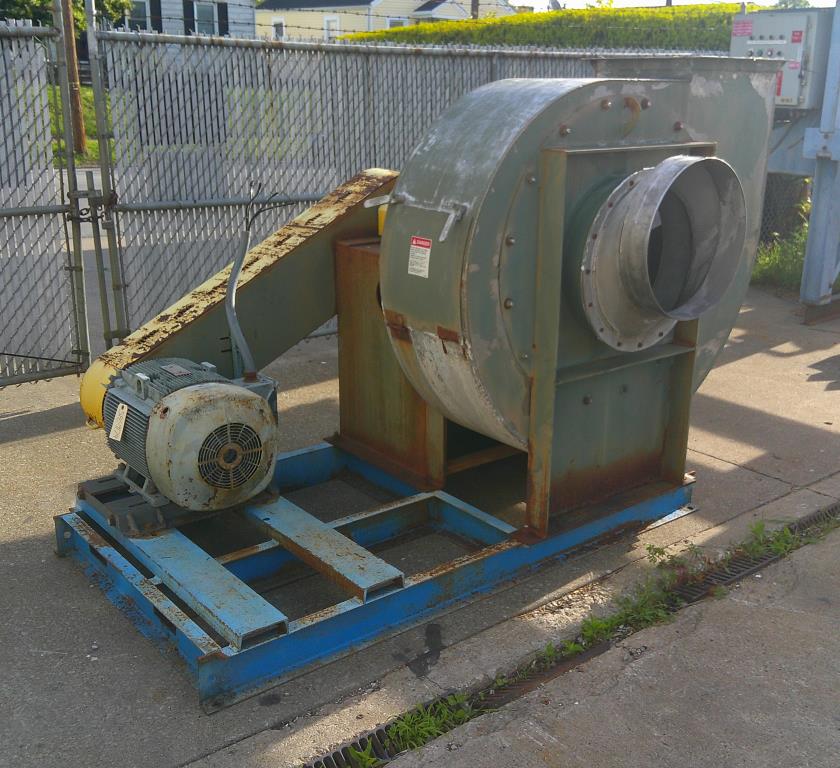 Blower 11,400 cfm centrifugal fan New York Blower model 20 GI, 40 hp, Stainless Steel Contact Parts